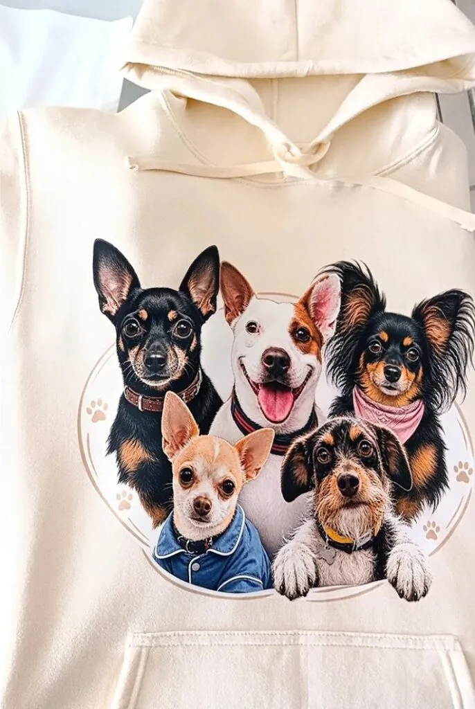 Sudadera personalizada con diseño de perritos, impresión DTF